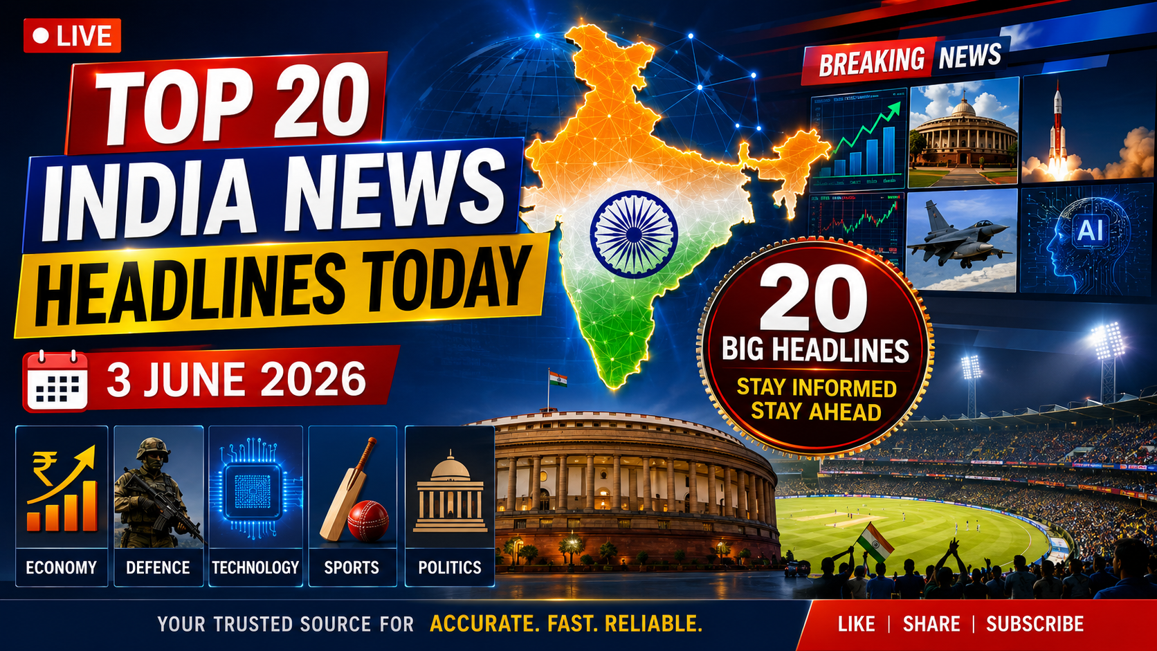 Top 20 India News Headlines Today – 3 June 2026